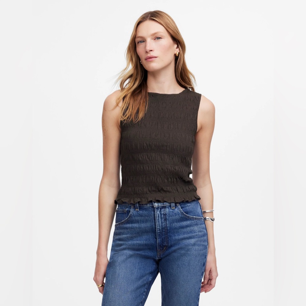 NWT Madewell Smocked Boatneck Tank - XXS in Soft Charcoal